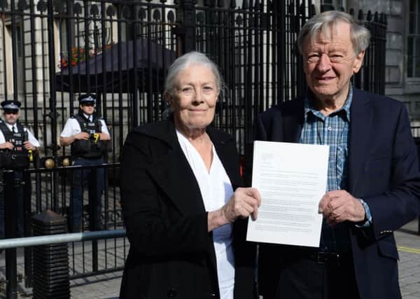 Lord Alf Dubs (right) with the actress and human rights campaigner Vanessa Redgrave outside Parliament.