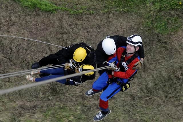 Abseiling from the Humber Bridge last year
