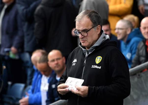 WORK TO BE DONE: Leeds United head coach Marcelo Bielsa during Saturday's clash at Ewood Park. Picture: Jonathan Gawthorpe.