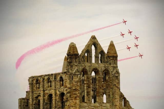 The Red Arrows at the Whitby Regatta The Red Arrows over Whitby Abbey. Pic credit: Ceri Oakes/Johnston Press