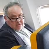 The passenger on Ryanair flight FR015 from Barcelona to London Stansted who launched a racist tirade against the woman in the seat next to him. (Credit: David Lawerence)
