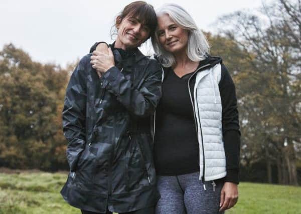 Rachel Peru, right, on a fashion shoot with Davina McCall, for the presenter's activewear brand for Tesco.