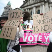 Women calling for abortion reform in Northern Ireland takes part in the Processions' artwork march, in Belfast, marking 100 years since the Representation of the People Act which gave the first British women the right to vote and stand for public office.