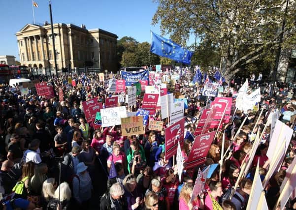Anti-Brexit campaigners take part in the People's Vote March for the Future in London, a march and rally in support of a second EU referendum.