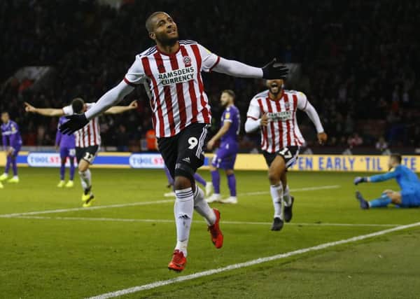 Off the mark: Leon Clarke of Sheffield United celebrates scoring the opening goal, and his first of the season, in a game that ultimately the Blades would be denied in. (Picture: Simon Bellis/sportimage)