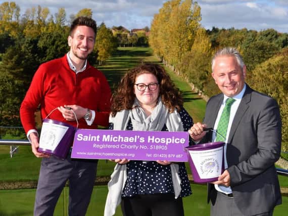 James E Thomas from Oakdale Golf Club, Beth Crewe from St Michaels Hospice and Matthew Stamford from Verity Frearson.