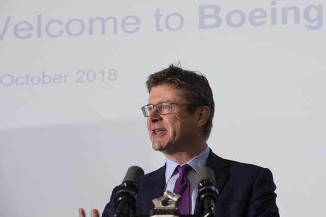 Business Secretary Greg Clark MP at the opening of Boeing's Sheffield plant.