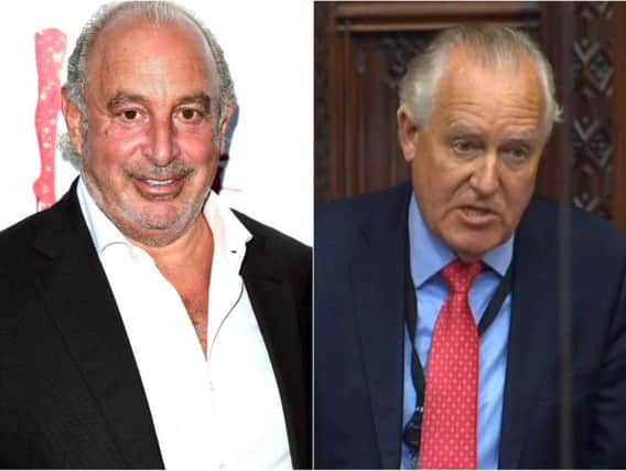 Left: Sir Philip Green, named in Parliament by Lord Hain as the man behind the Daily Telegraph injunction