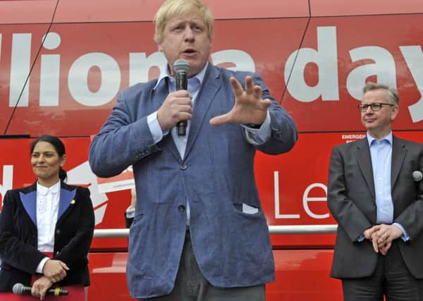 Did politicians like Boris Johnson (centre), Michael Gove (right) and Priti Patel (left) mislead voters during the EU referendum?
