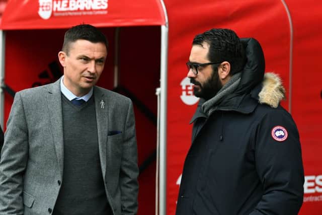 HELLO THERE: Paul Heckingbottom chats to Victor Orta at Bramall Lane in February. 
Picture: Jonathan Gawthorpe