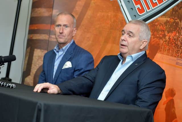 Sheffield Steelers' head coach Tom Barrasso and owner Tony Smith, right. 
Picture: Dean Woolley.