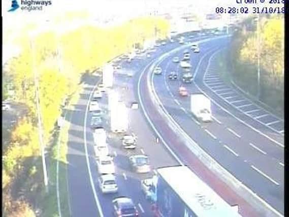 Traffic queuing on the M621 anticlockwise in Leeds. Picture: Crown 2018