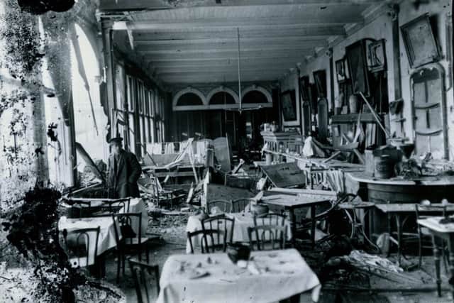 The Grand Hotel in Scarborough after the 1914 German bombardment. Scarborough Museums Trust.