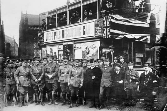 The decorated tram which attracted recruits for The Leeds Pals in the First World War.