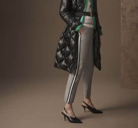 Padded down and feather coat, Â£99; trousers, Â£35; shoes, Â£35. M&S Collection at Marks & Spencer.