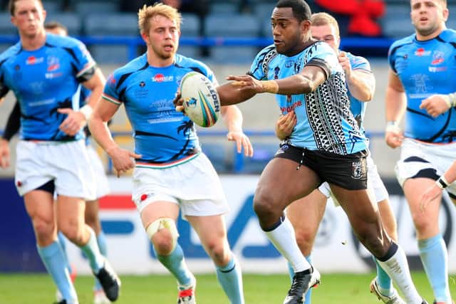 Fiji's Akuila Uate takes on the Rochdale Hornets defence during a 2013 World Cup warm-up game. (SWPix)
