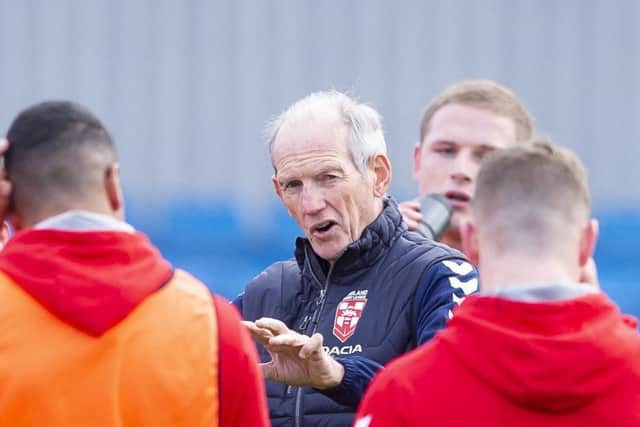 England coach Wayne Bennett instructs his players during training on Thursday (Picture: Allan McKenzie/SWpix.com).