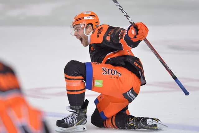PERFECT TIMING: In only his second game back with Sheffield Steelers, Ben O'Connor scored a game-winning overtime goal to sink Coventry Blaze 5-4 on Wednesday night. Picture: Dean Woolley.