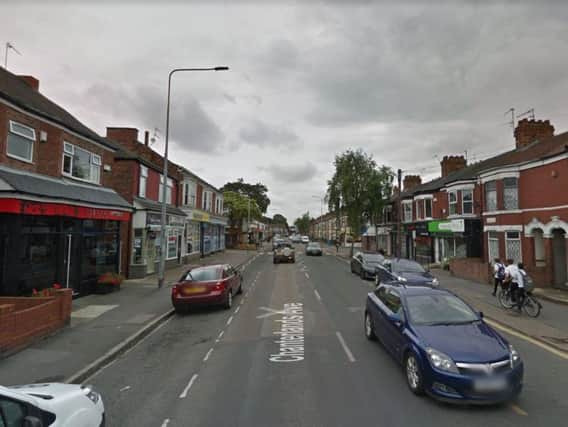 A car was driven into the shutters of a shop in Chanterlands Avenue, Hull. Picture: Google