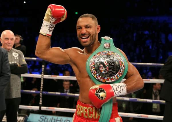 Kell Brook celebrates defeating Sergey Rabchenko in their Super-Welterweight contest at the FlyDSA Arena, Sheffield. (Picture: Richard Sellers/PA Wire)