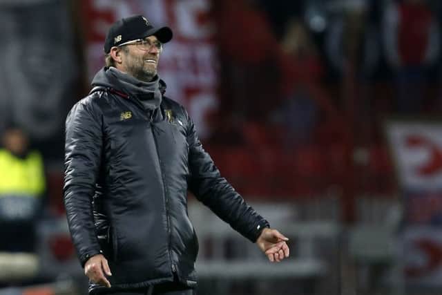 Liverpool coach Juergen Klopp reacts during the Champions League group C soccer match between Red Star and Liverpool at Rajko Mitic stadium in Belgrade. (AP Photo/Darko Vojinovic)