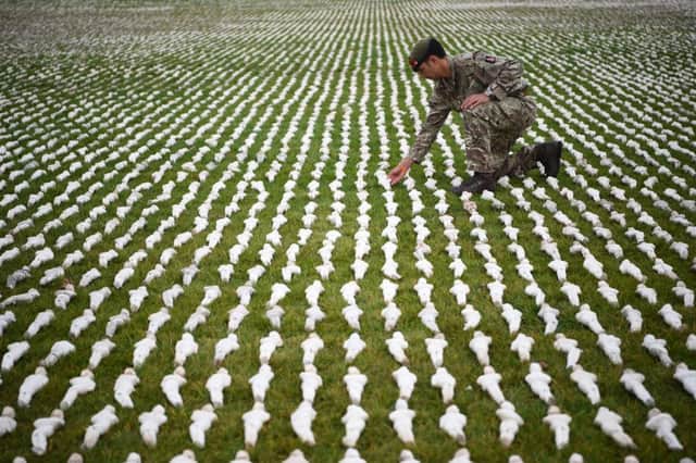 The art installation Shrouds of the Somme, which honours the dead of the First World War, at the Queen Elizabeth Olympic Park in London.