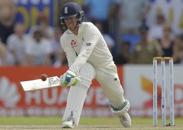 England's Keaton Jennings plays a shot on his way to compiling a century against Sri Lanka. (AP Photo/Eranga Jayawardena)