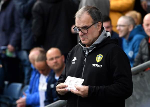 On the front foot: Marcelo Bielsa wants his Leeds team to retain their offensive identity at West Brom this evening. (Picture: Jonathan Gawthorpe)