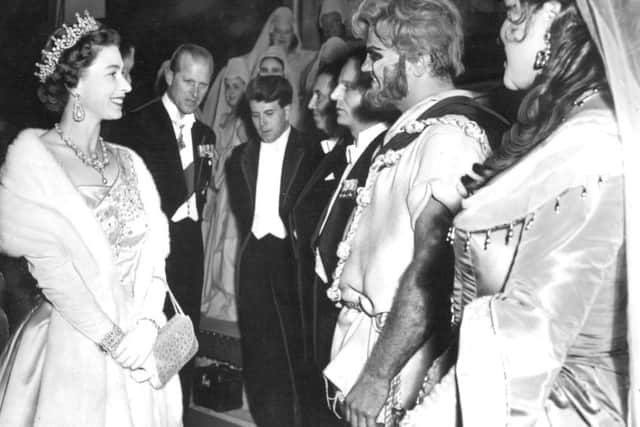 The cast of the opera Samson are presented to the Queen after a performance in 1958. (YPN).