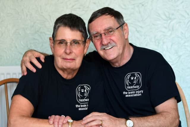 Susan Kyle from Hull, has raised thousands of pounds for the head injury charity Headway. She is one of just three people shortlisted for a national award for her volunteering for the charity. Pictured with husband John.