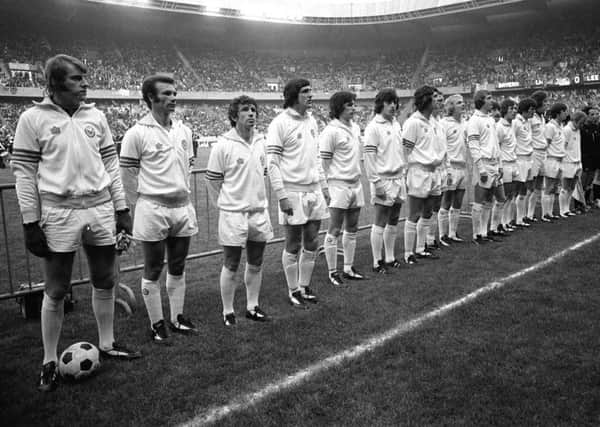 Goalkeeper David Stewart, far left, lines up alongside his Leeds United team-mates in the European Cup Final at the Parc des Princes in May 1975.