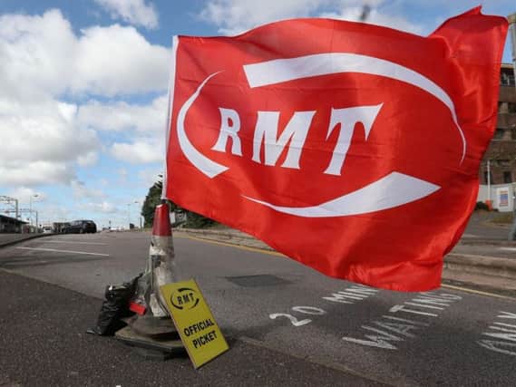 An RMT union banner at a previous strike