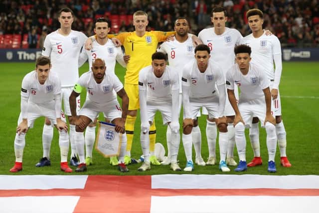 Fabian Delph's night as captain and the team to take on the USA: Back row, left to right, England's Michael Keane, Ben Chilwell, Jordan Pickford, Callum Wilson, Lewis Dunk and Dele Alli. Front row, left to right, England's Harry Winks, Fabian Delph, Jesse Lingard, Trent Alexander-Arnold and Jadon Sancho before the International Friendly at Wembley Stadium, London. (Picture: Nick Potts/PA Wire)