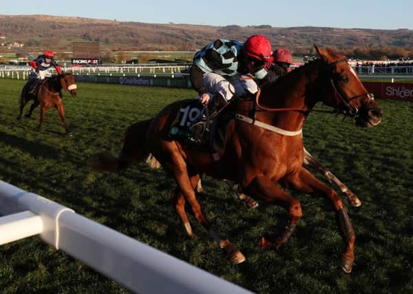 Nietzsche, ridden by Danny McMenamin, on its way to victory in the Unibet Greatwood Handicap Hurdle (Picture: David Davies/PA).