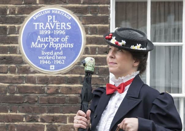 Lydia Wilson dressed as Mary Poppins, at the unveiling of a blue plaque for author PL Travers in May