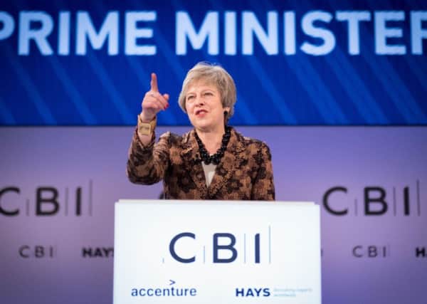 Prime Minister Theresa May speaking at the CBI annual conference at InterContinental Hotel in London.