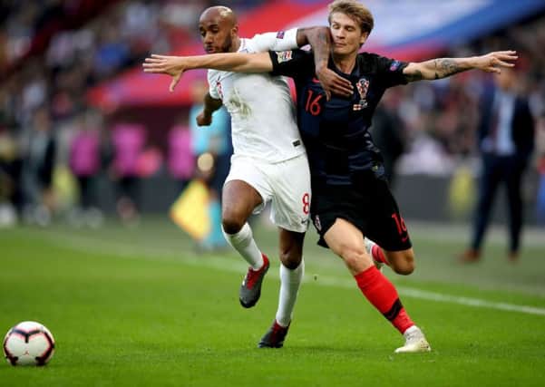 England's Fabian Delph, left, duels with Croatia's Tin Jedvaj during Sunday's Nations League match at Wembley (Picture: Nick Potts/PA Wire).