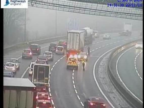 The M62 crash which has closed multiple lanes. Photo: Highways England