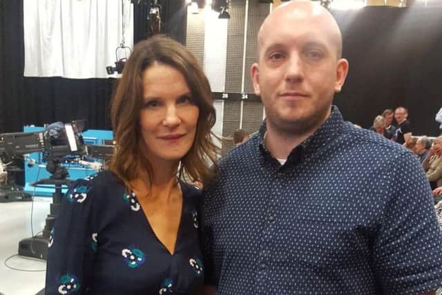 Mike with Countdown dictionary corner's Susie Dent