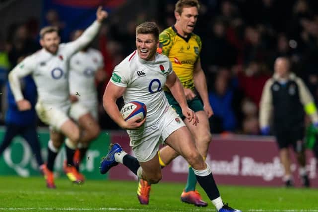 England's Owen Farrell crosses for England's fourth try (Picture: Paul Harding/PA Wire)