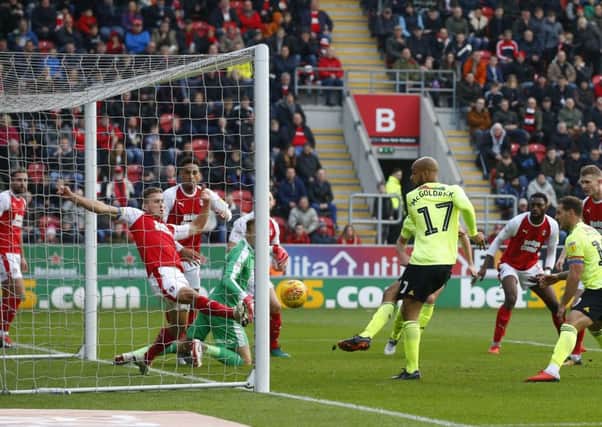 Rotherham United's Will Vaulks clears off the line from David McGoldrick. Picture: Simon Bellis/Sportimage