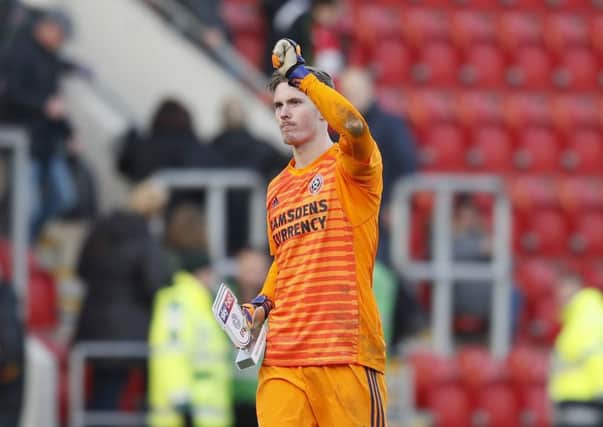 BANTER: Sheffield United goalkeeper Dean Henderson acknowledges the crowd at the New York Stadium after Saturday's entertaining 2-2 draw. Picture: Simon Bellis/Sportimage