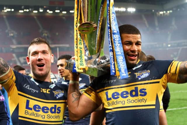 Ryan Bailey, right, with Brett Delaney after winning the 2012 Grand Final with Leeds Rhinos. (SWPIX)
