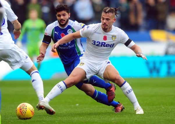 Leeds United's Kalvin Phillips wins the ball against Wigan. (Picture: Simon Hulme)