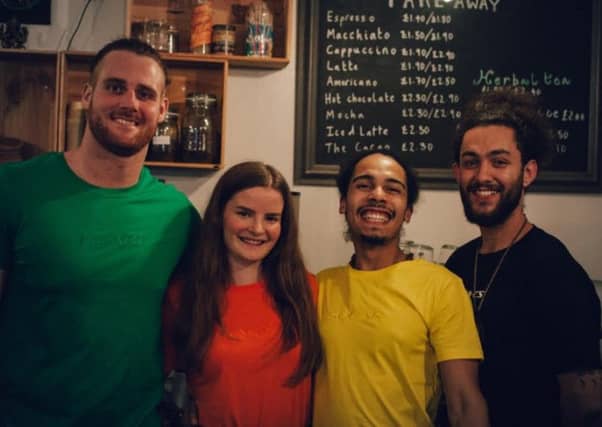 Leeds Rhinos player Anthony Mullally with fellow members of the Vital Cafe team.