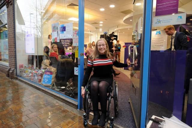 Hannah Cockroft pictured at Skipton Building Society, Bond Street, Leeds, Promoting Disability acces on the UK high Street..3rd December 2018..Picture by Simon Hulme