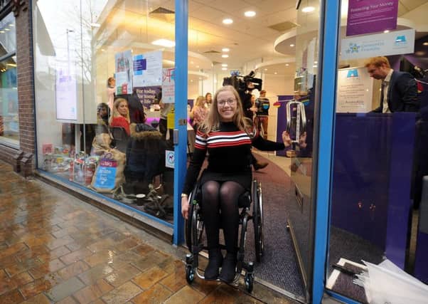 Hannah Cockroft pictured at Skipton Building Society, Bond Street, Leeds, Promoting Disability acces on the UK high Street..3rd December 2018..Picture by Simon Hulme