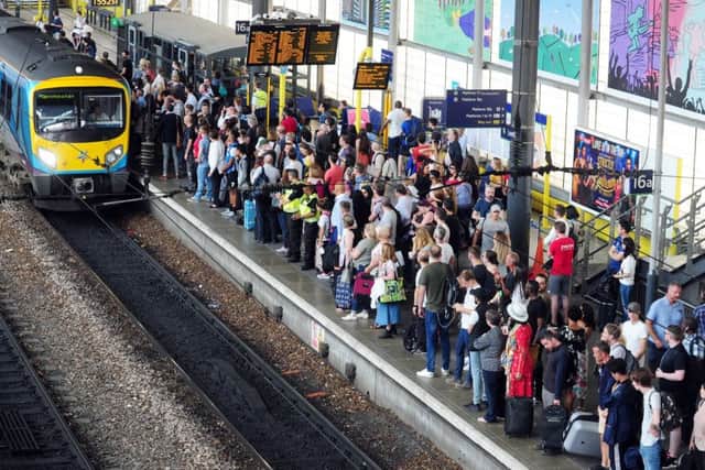 Rail Passengers face delays at Leeds Railway Station after lighting caused problems on some of the lines...27th July 2018 ..Picture by Simon Hulme  S