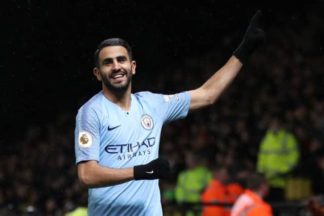 Manchester City's Riyad Mahrez celebrates scoring his side's second goal against Watford. Picture: Nick Potts/PA