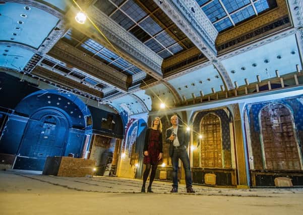 Kirsten Branston, and Chris Morrell, from Bradford Live management team inspecting the condition inside the ballroom of the Bradford Odeon. Picture James Hardisty.
